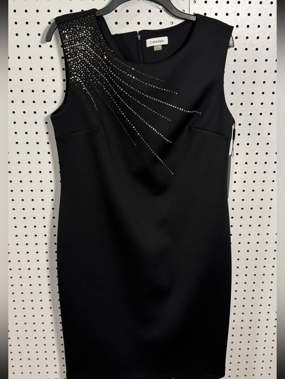 Calvin Klein Black Sleeveless Midi Dress with Crystal Accent